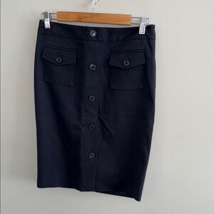 Ann Taylor Navy Blue Button-Front Pencil Skirt